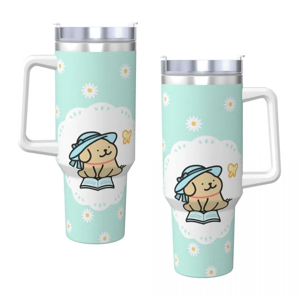 Stainless Steel Tumbler Maltese Line Dog Car Mugs With Straws Beach Cold and Hot Water Bottle Leakproof 40oz Thermal Cups