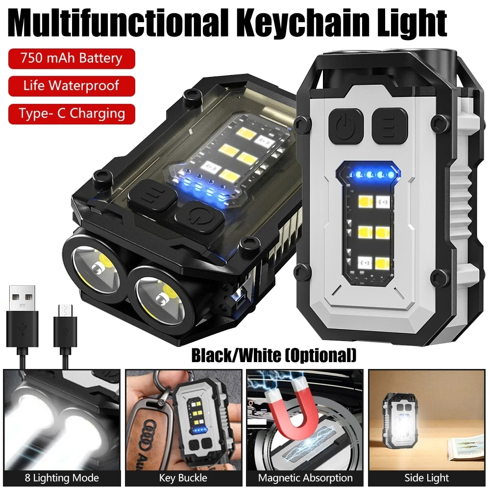 

Mini Keychain Light Portable Dual Light Source Pocket EDC Flashlight USB Rechargeable Fishing Cap Clip Light Warning Work Light