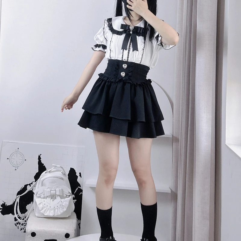 Japanische Süße Lolita Rüschen Plaid Rock Würzige Mädchen Party Kawaii Süße Mini Röcke Y2k Casual A-linie Röcke Frau Chic