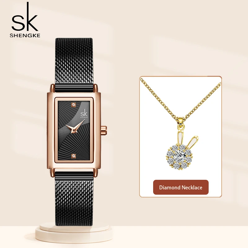 

Shengke Women Watches Fashion Geneva Design Ladies Luxury Necklace Rectangle Quartz Wristwatches Luxury Gifts For Women Clock