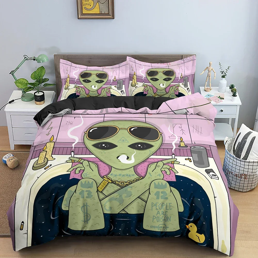 Mushroom Duvet Cover Set Trippy Drawing Hippie Design Psychedelic Bedding Set Comforter Quilt Cover Single Double Queen King 2
