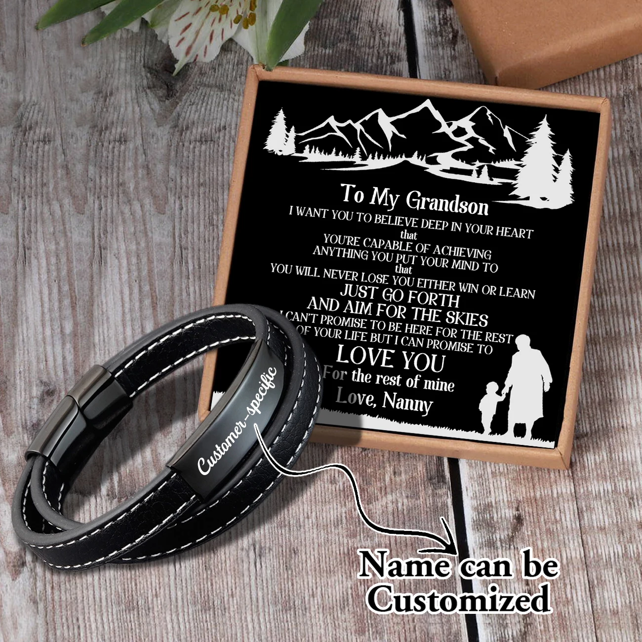 

Sam3103 Nanny To May Grandson Name Can Be Customized Card text Pendants, Hand Bracelet, Men's Jewelry