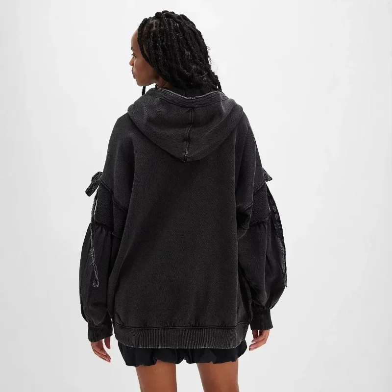 2025 Fashion High-end Design Sense Spring and Autumn Thin Hooded Sweatshirt Women's Loose Cardigan Versatile Coat