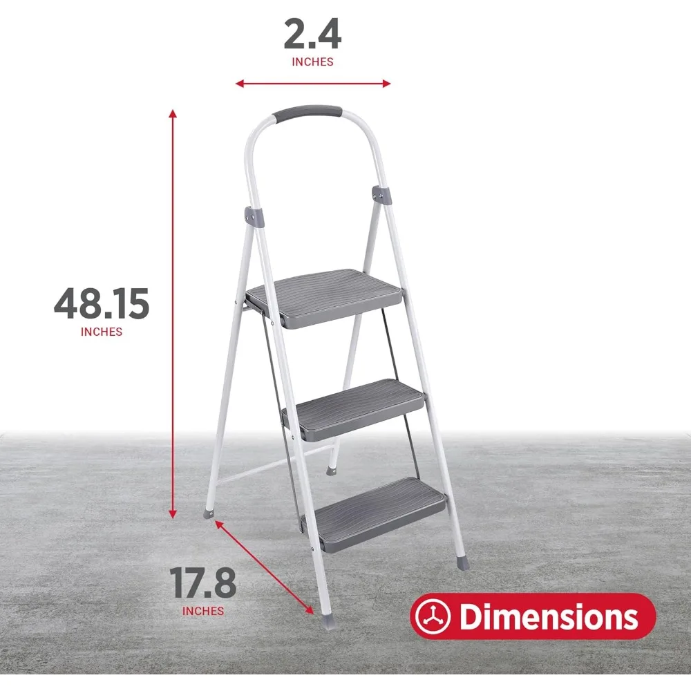 3-traps vouwladder, stalen opvouwbare opstapkruk met handgreep, wit