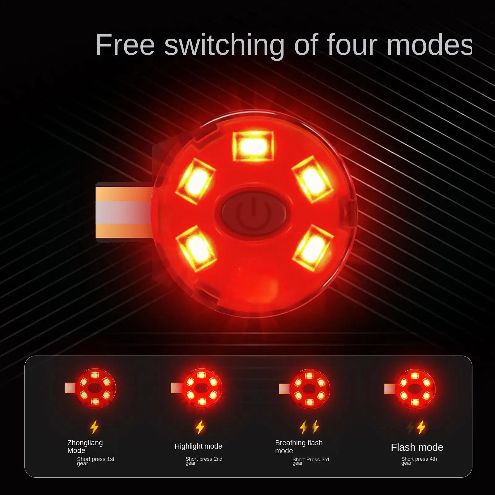 USB Rechargeable Bike Helmet Tail Light 4 Modes Waterproof LED Warning Lamp Hook and Loop Mount for Night Riding Cycling Safety