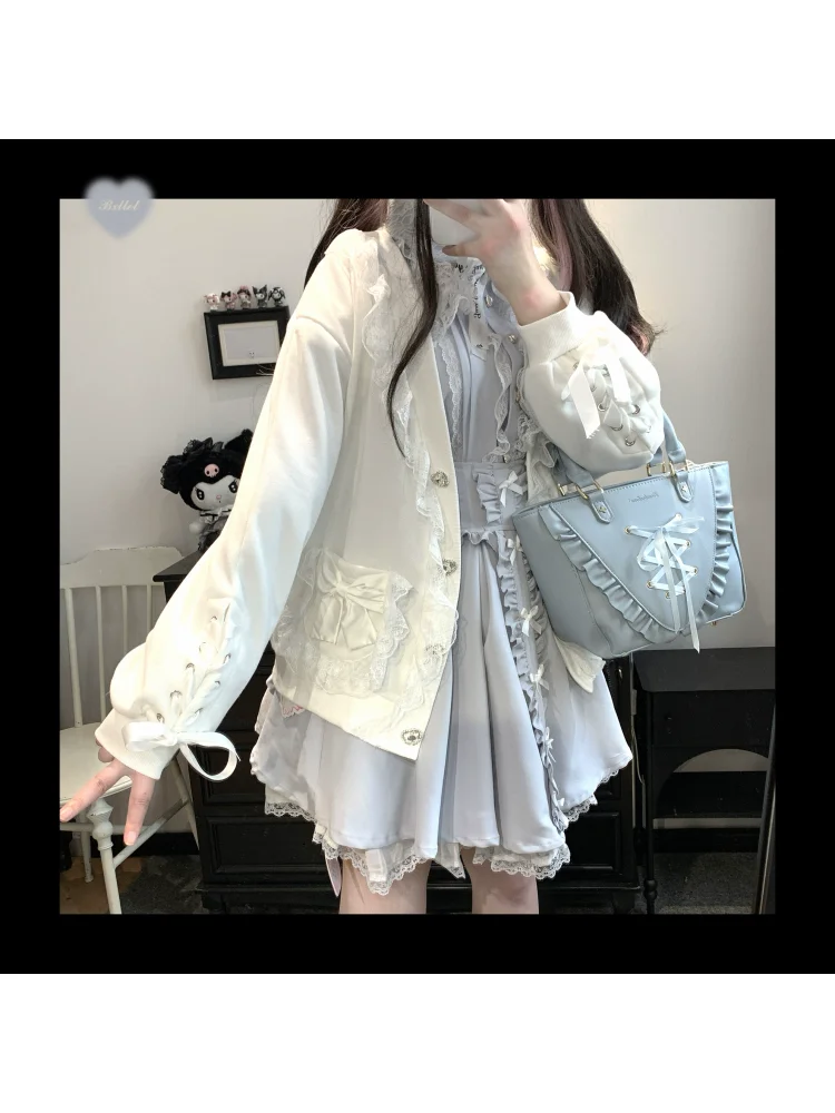

Original Ribbon Tie Party Loose Lace Bow Cardigan Japanese Sweet Girl Ribbon Party Cardigan Jacket