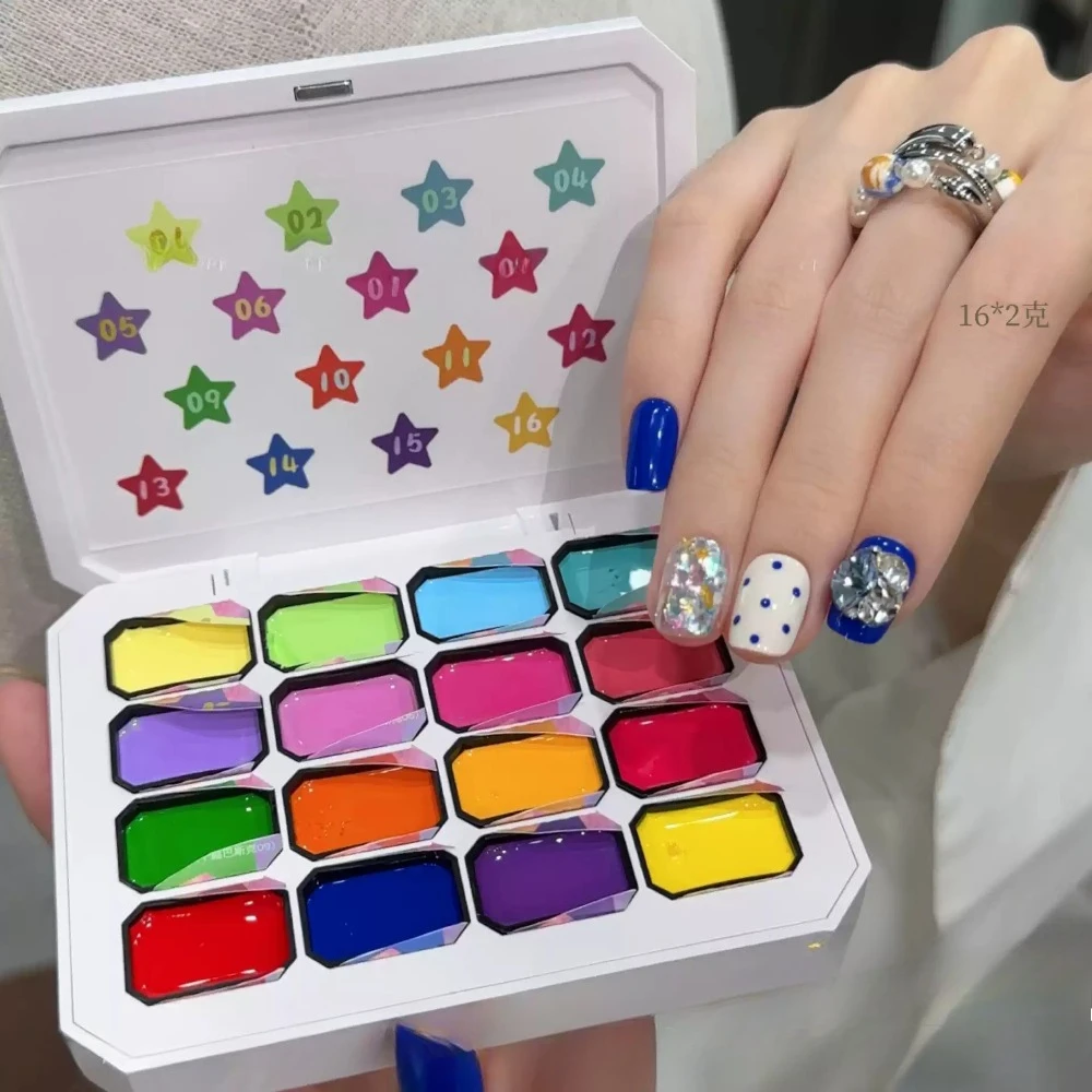 16 Colors Dopamine Painting Gel Smudge Canned High Saturation Popular Semi-Solid UV/LED Nail Polish Gel Nail Salon for Manicure