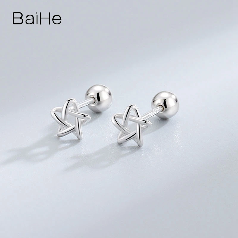 BAIHE Solid 14K White/Yellow/Rose Gold Star Stud earrings for women men Trendy Daily Fine Jewelry boucle d’oreille сережки