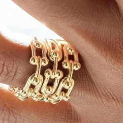 Female New Fashion U Chain Ring for Women PVD Gold Plated Stainless Steel Ring Birthday Gifts
