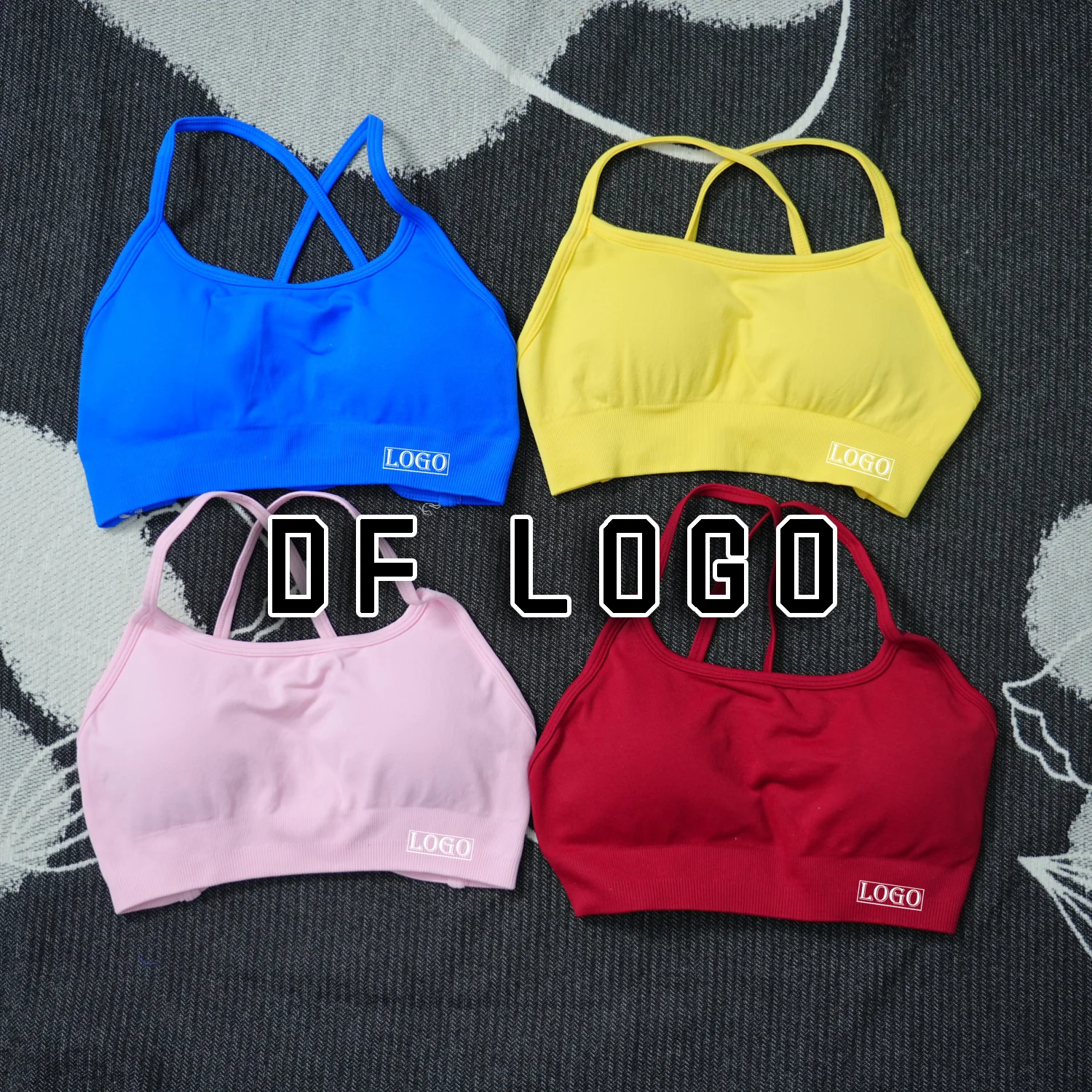 DF Yoga Sports Dynamic Backless Bra With Logo Women Seamless Top Bra Medium Support Padded Gym Crop Top Stretchy Fitness Sports