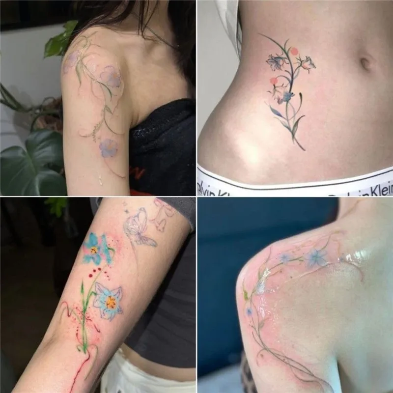 Y2K Fresh Flower Bouquet Temporary Tattoo Stickers For Women Sexy Shoulder Waterproof Long Lasting Decals