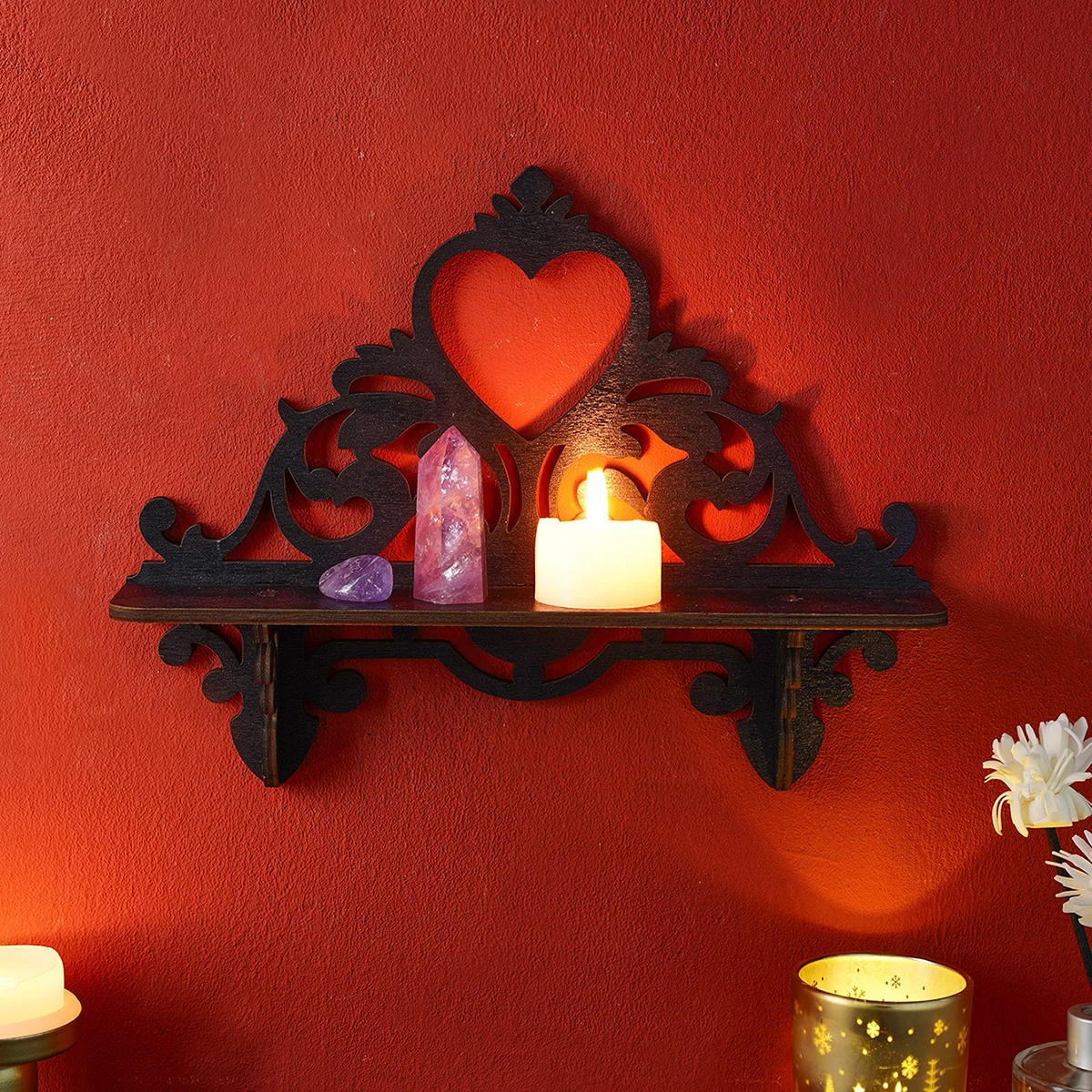 1PC, Creative Vine-Patterned Heart-Shaped Wall Storage Rack, Diy Hand-Assembled Wooden Handicraft Storage Rack