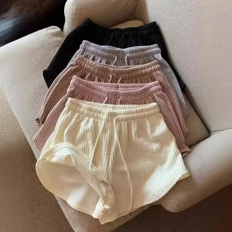 New Summer Waffle Shorts for Women, High Waist Plus Size Loose Casual Pants, Internet Famous Sports Fitness Shorts