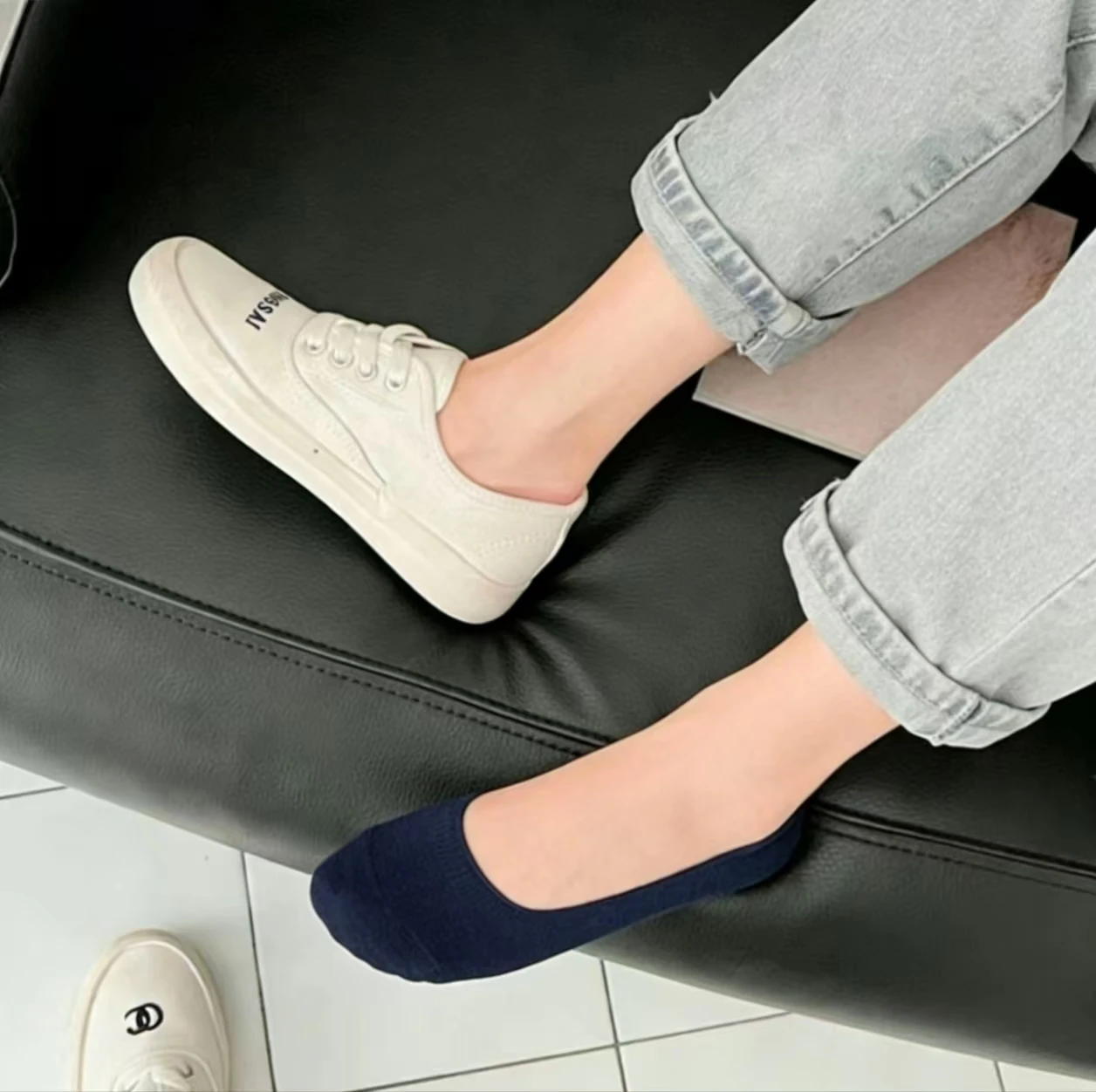 5 Pairs Random Navy Blue Invisible No Show Socks, Breathable Non-slip Low Cut Liner Socks view 5