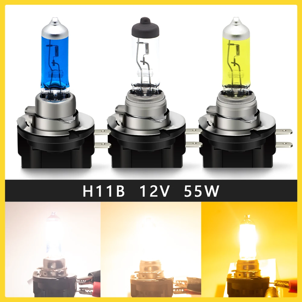Lâmpada de Farol Xenon H11B 12V 55W Super Brilhante Luz Branca/Amarela/Branca Quente Plug & Play Compatível com Plugue Automotivo de Dois Pinos 2 Peças