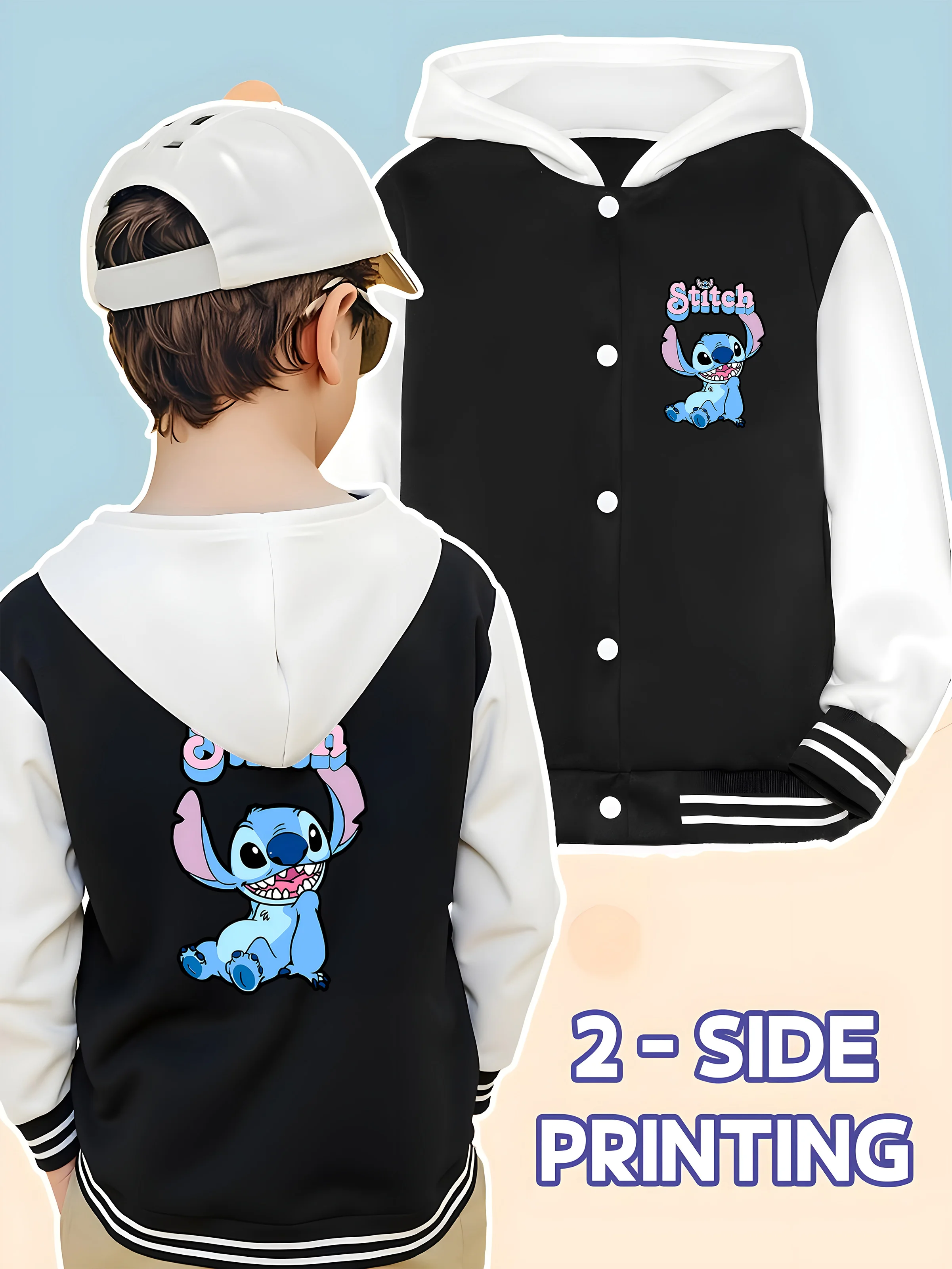 MINISO Disney co-branded Stitch cute baseball jacket - Stitch pattern on both the front and back, skin-friendly fabric