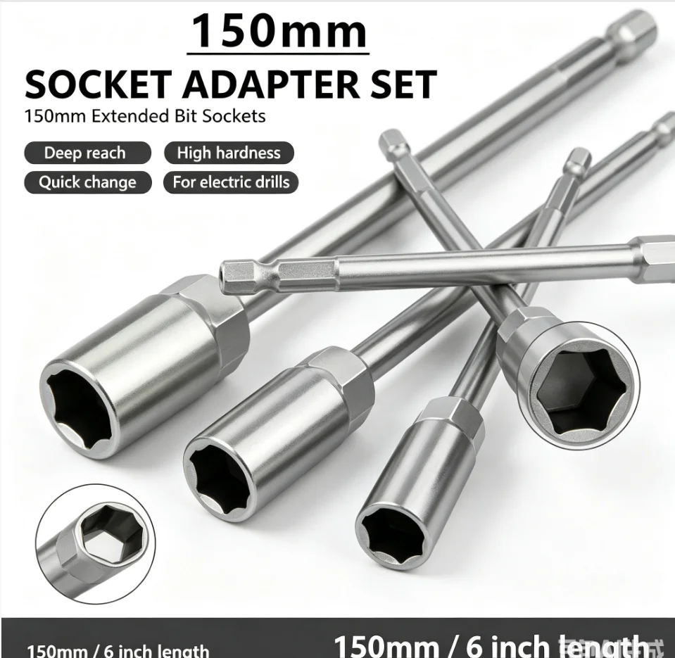 150mm Deep Nut Driver Bits Set Impact Socket 1/4