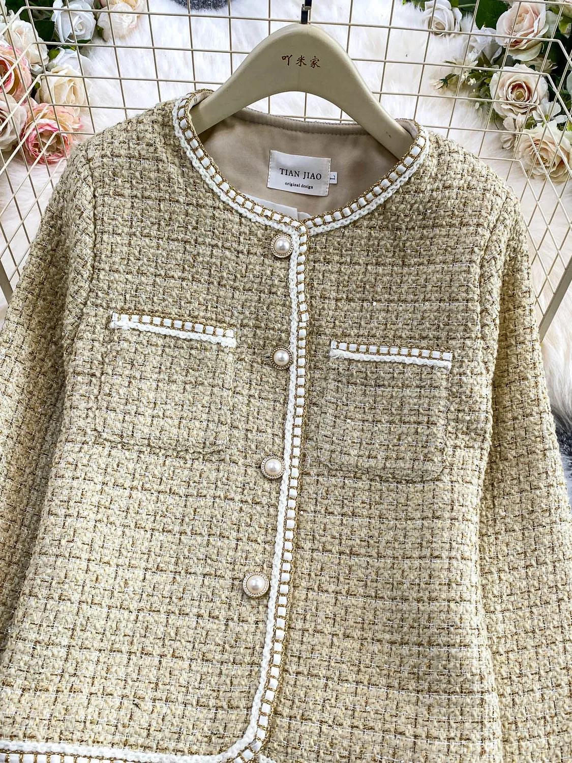   Cappotto lavorato a maglia da donna Faion Young Sli Plaid Tweed rotondo Ne Top Light Luxury Lady Dritto Fit Autunno Lavoro