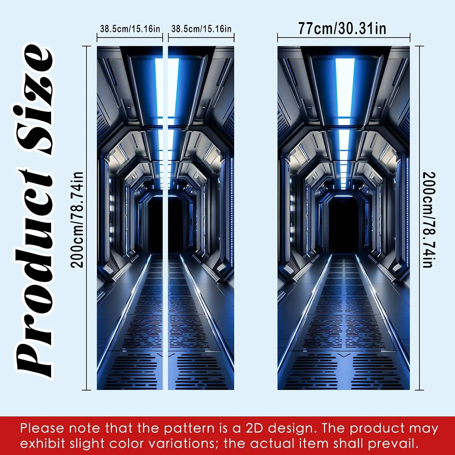 3D Sci-Fi Space Corridor Door Sticker Self Adhesive Vinyl Mural Removable Futuristic Tunnel Bedroom