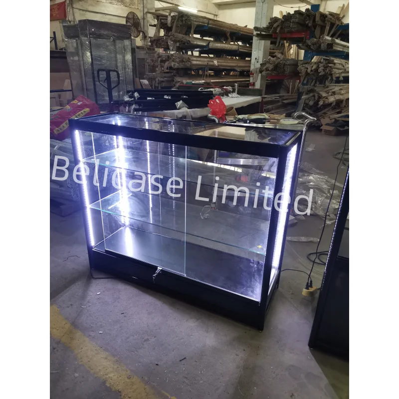 （customized）Customer Factory Glass LED light Aluminium Display  Showcase Wine And Liquor Shelves