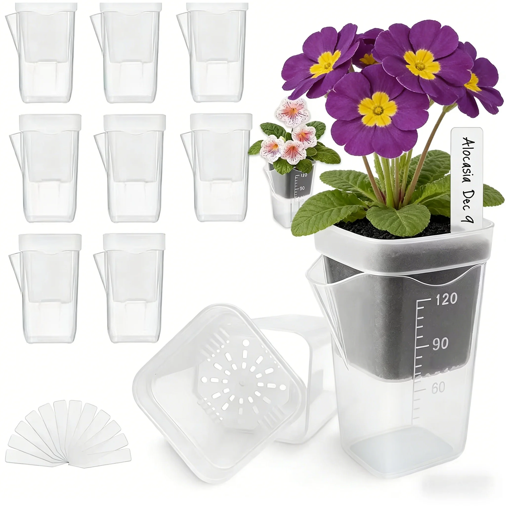 2/10/15Pcs Self Watering Pots for Indoor Plants,Small Clear Plastic Planters,Cutting,Seeding,Water Level Indicator,Drainage Hole