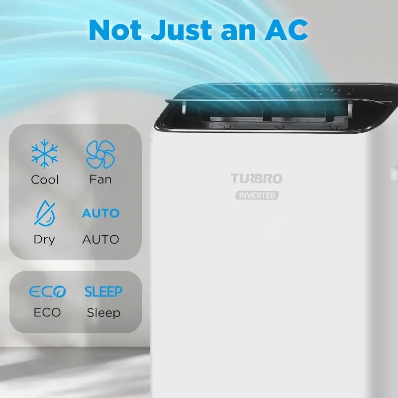 TURBRO Greenland 14,000 BTU Inverter Portable Air Conditioner, High Efficiency, Quiet Operation, Cools Up to 600 Sq. Ft.