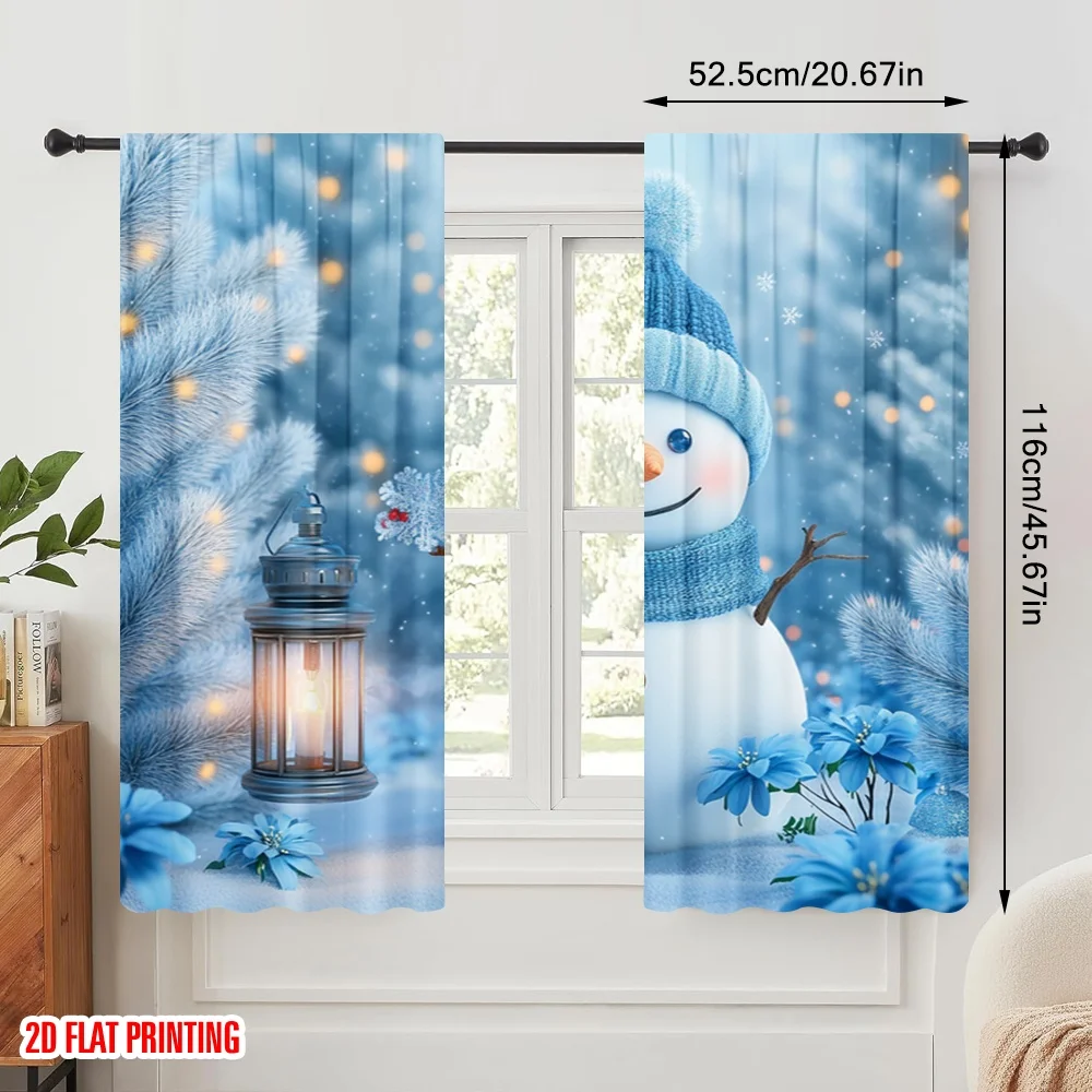 2pcs,2D plane printing Curtains Roller Blinds Cute Snowman Christmas Winter Decorations Polyester Fabric (without rod) Versatile