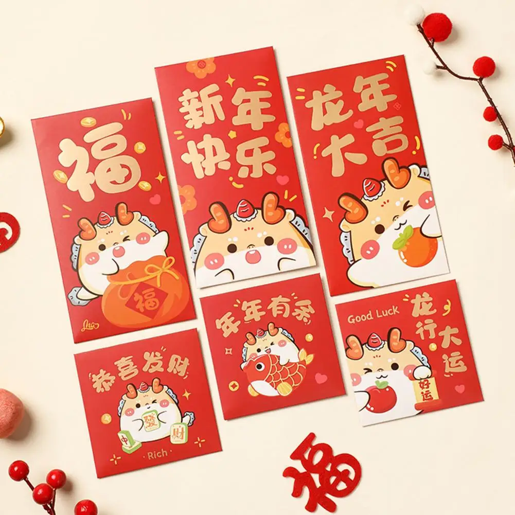 Cartoon Design Envelopes Traditional Chinese New Year Envelopes with Cartoon Dragon Pattern Good Blessing Letters for Happiness