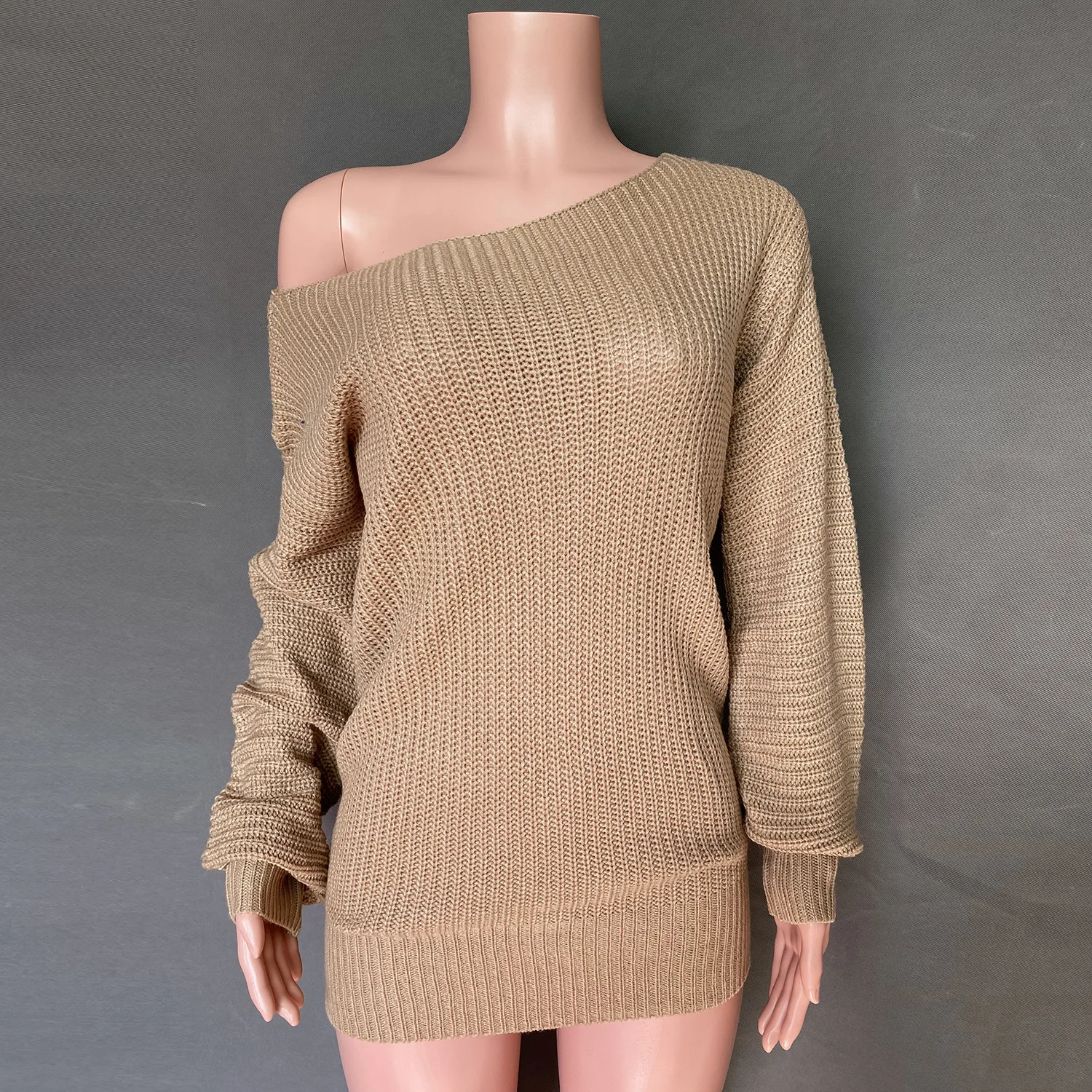 Cryptographic Casual Knitted Mini Dress Women Autumn Winter Sweaters Balloon Long Sleeve Knitwear Women\'s Dresses Loose Jersey