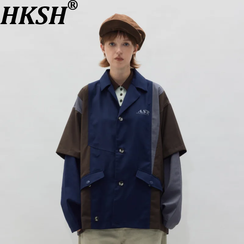 

HKSH Spring Autumn New Men's Safari Style Color-Block Patchwork Single-Breasted Print Design Chic Casual Suit Jacket Ins HK13728