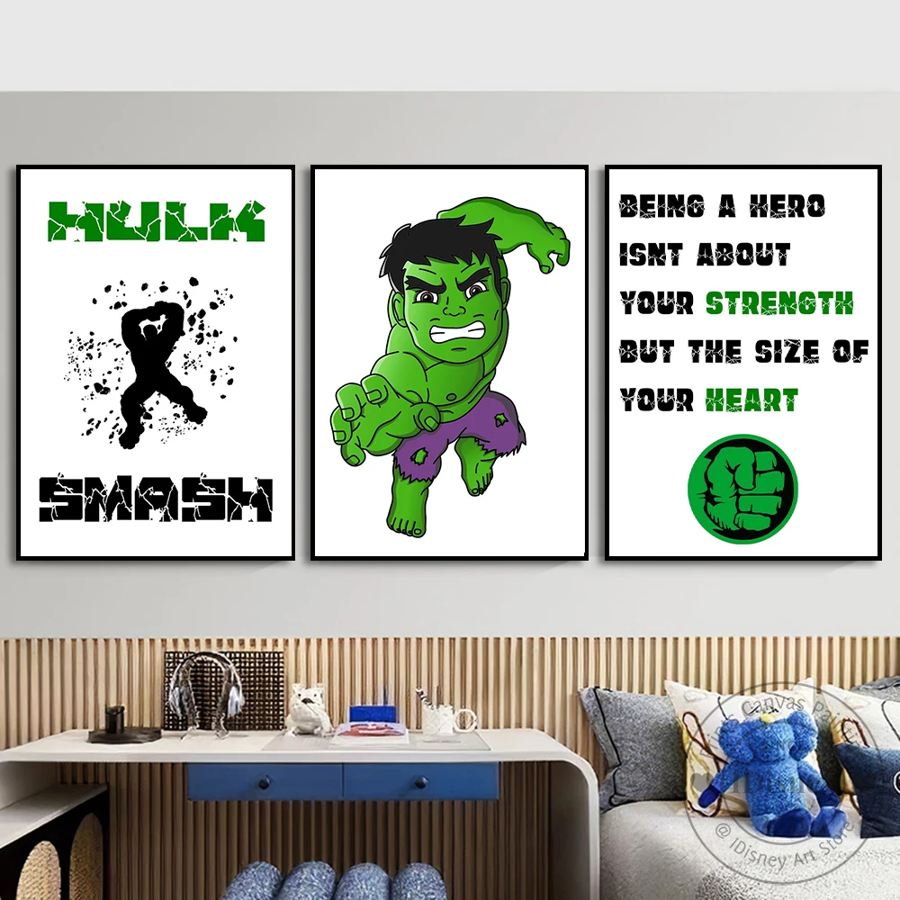 

Marvel Cartoon The Hulk Quotes Poster Canvas Paintings Hero Not Strength But Heart Print Wall Art Kids Room Home Decor Best Gift