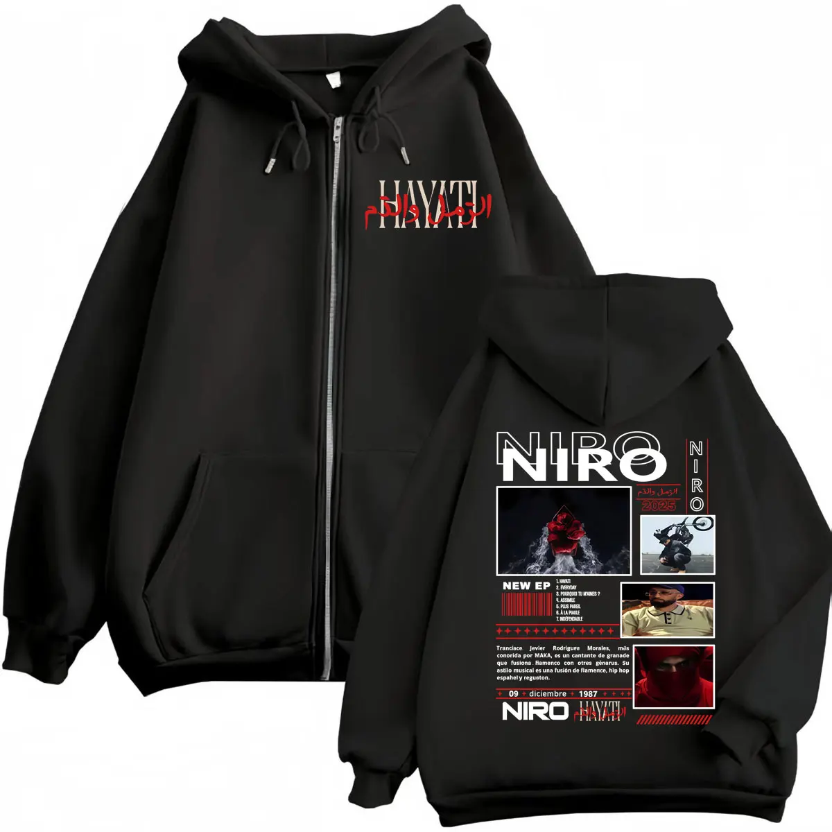

Rapper Niro HAYATI Album Merch Zipper Hoodie Harajuku Hip Hop Zip Up Hooded Sweatshirts Men Women Clothing Fashion Y2k Pullovers