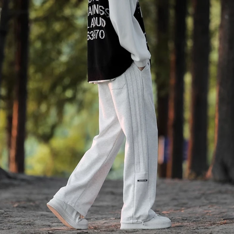 High-grade sense of autumn and winter trend brand striped straight underpants sports wide leg pants multi-color casual pants men