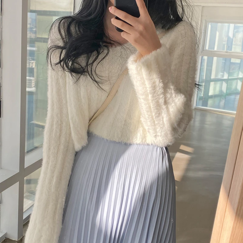 Cropped Pullovers Women Autumn Princess Soft Chic Tender All-match Korean Style Girlish V-Neck Vacation Stylish Свитер Ins New