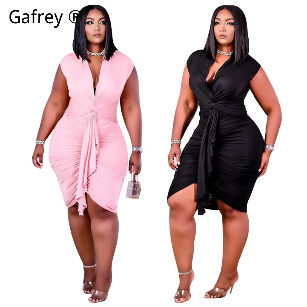 

2026 3XL 4XL Spring Summer Plus Size Women Tie Waist Bodycon Dress Sexy Slim Fit Plus Size Curvy Party Evening Clubwear Dresses