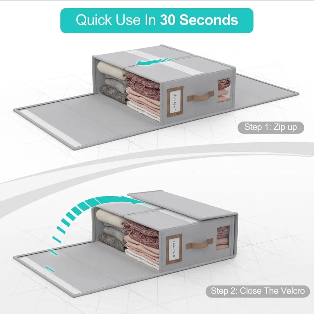 Szary składany organizer na pościel typu Cal King z uchwytem do przechowywania pościeli i poszewek na kołdrę