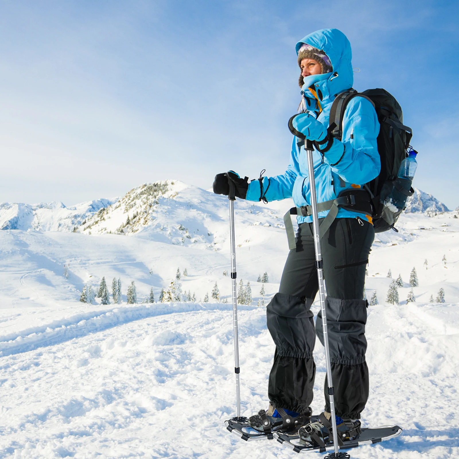Obrázek 3: Versatile terén snowshoes sada, 53 cm sněžit obuv w/double-ratchet vázací systém, aluminium formulovat, treking poláci