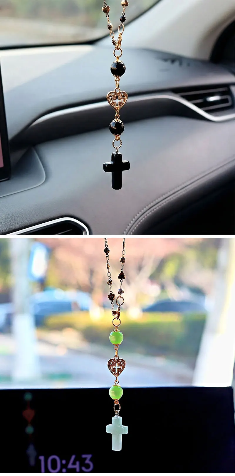 Christian rearview mirror pendant detail