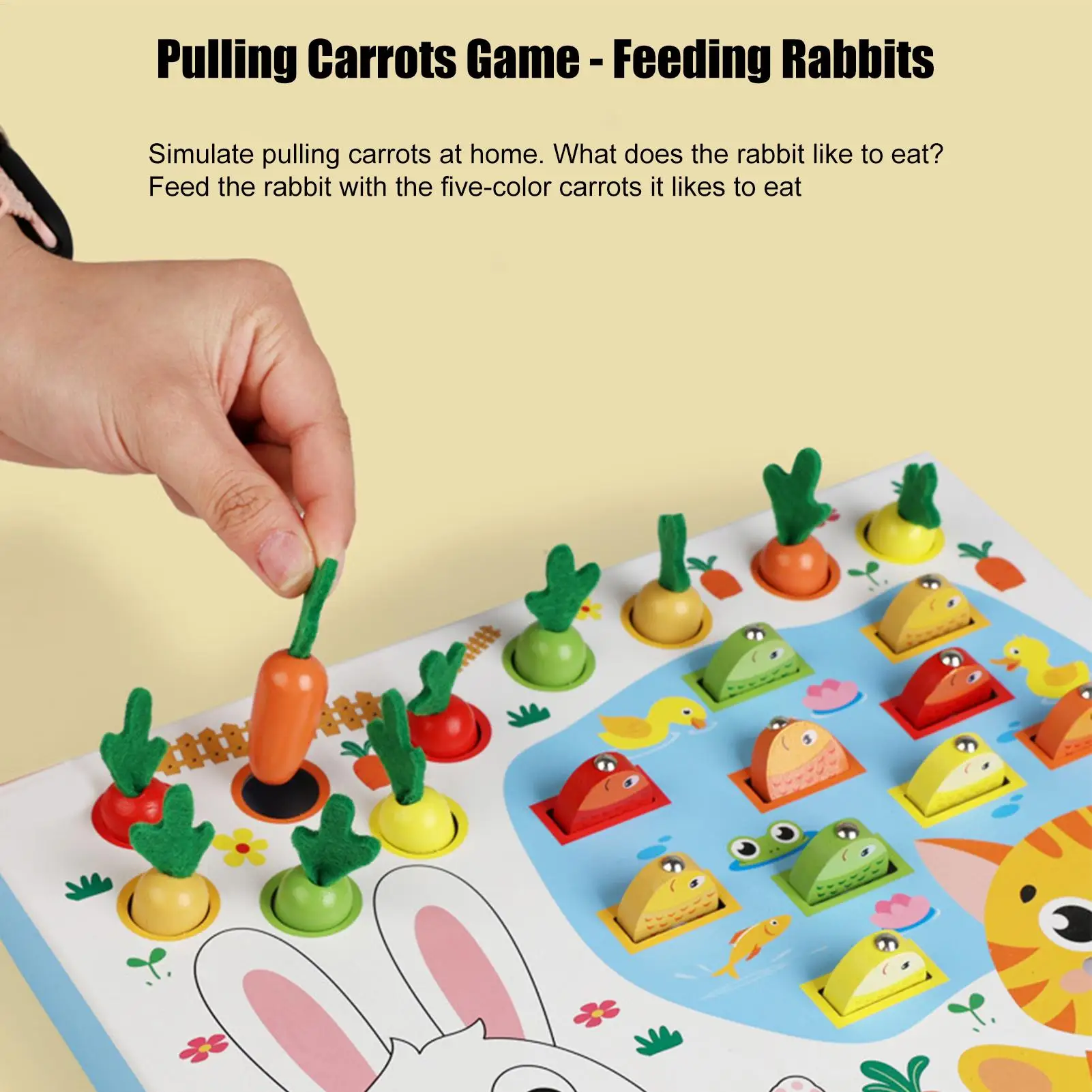 Gra w łowienie marchewek, drewniana magnetyczna gra w łowienie, zabawka do zbierania marchewek, wczesna edukacyjna układanka do sortowania kolorów dla malucha