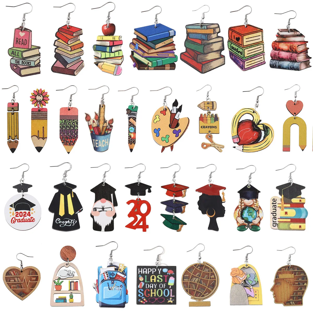 hot-selling 3D love textbook fungus ring graduation season school season teacher student book earrings double-sided
