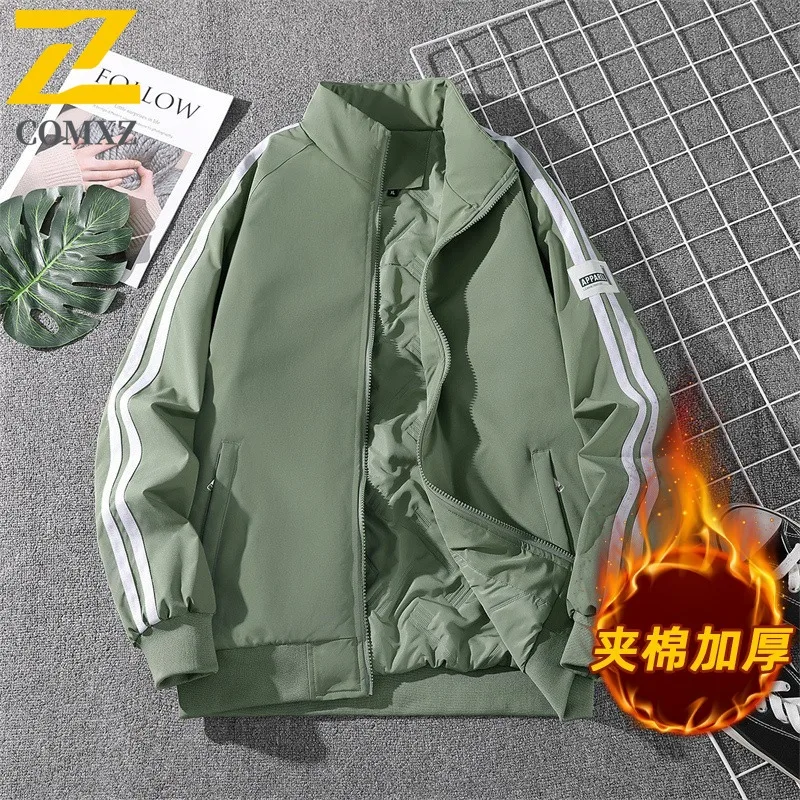 COMXZ 2025 Autumn Winter Fleece Coat Streetwear Trendy Unisex Thickened Padded Jacket Men Casual Loose Fit Warm Outwear