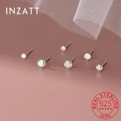 INZATT Real 925 Sterling Silver Shiny Mini 3/4/5mm Round Fantastic Zircon Stud Earrings for Women Minimalist Piercing Ear Hole