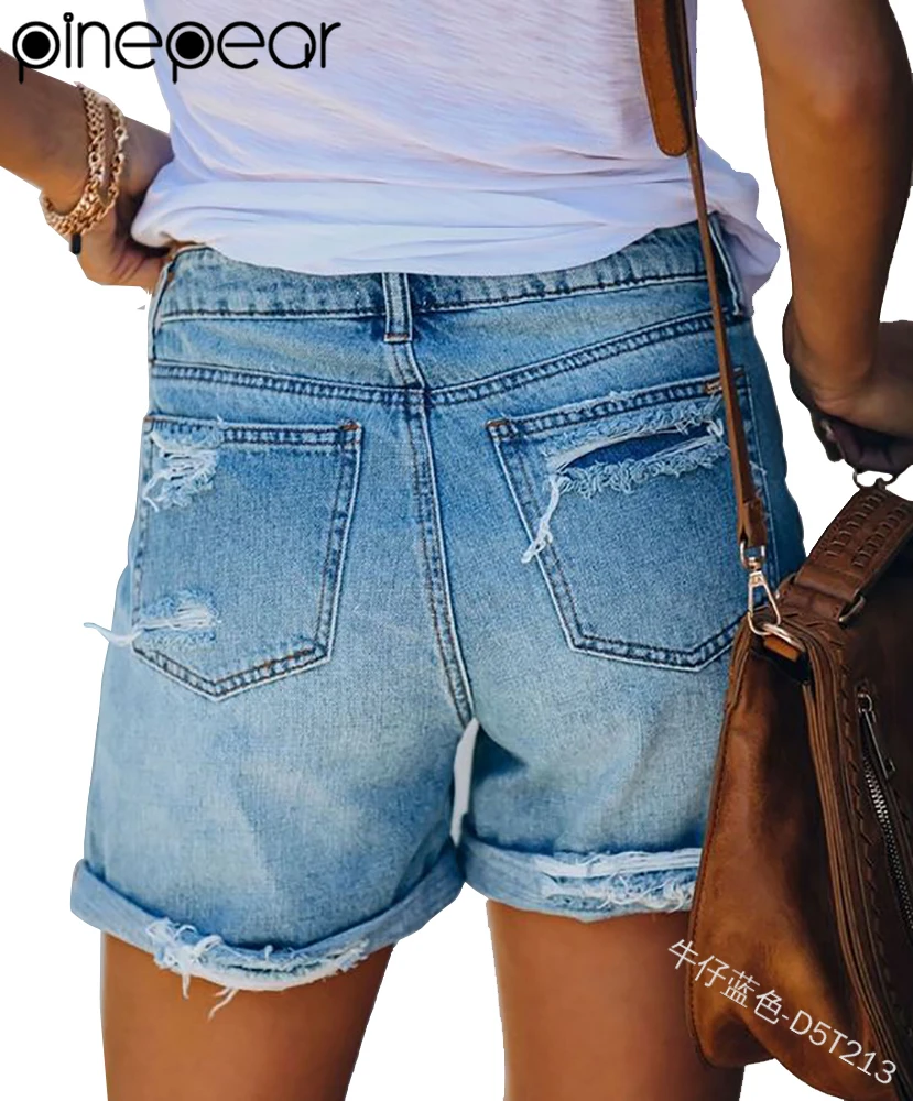 PinePear 2026 New Holes Ripped Denim Shorts Female Summer America Rolled Wide Leg Loose Plus Size Short Jeans Women's Denims