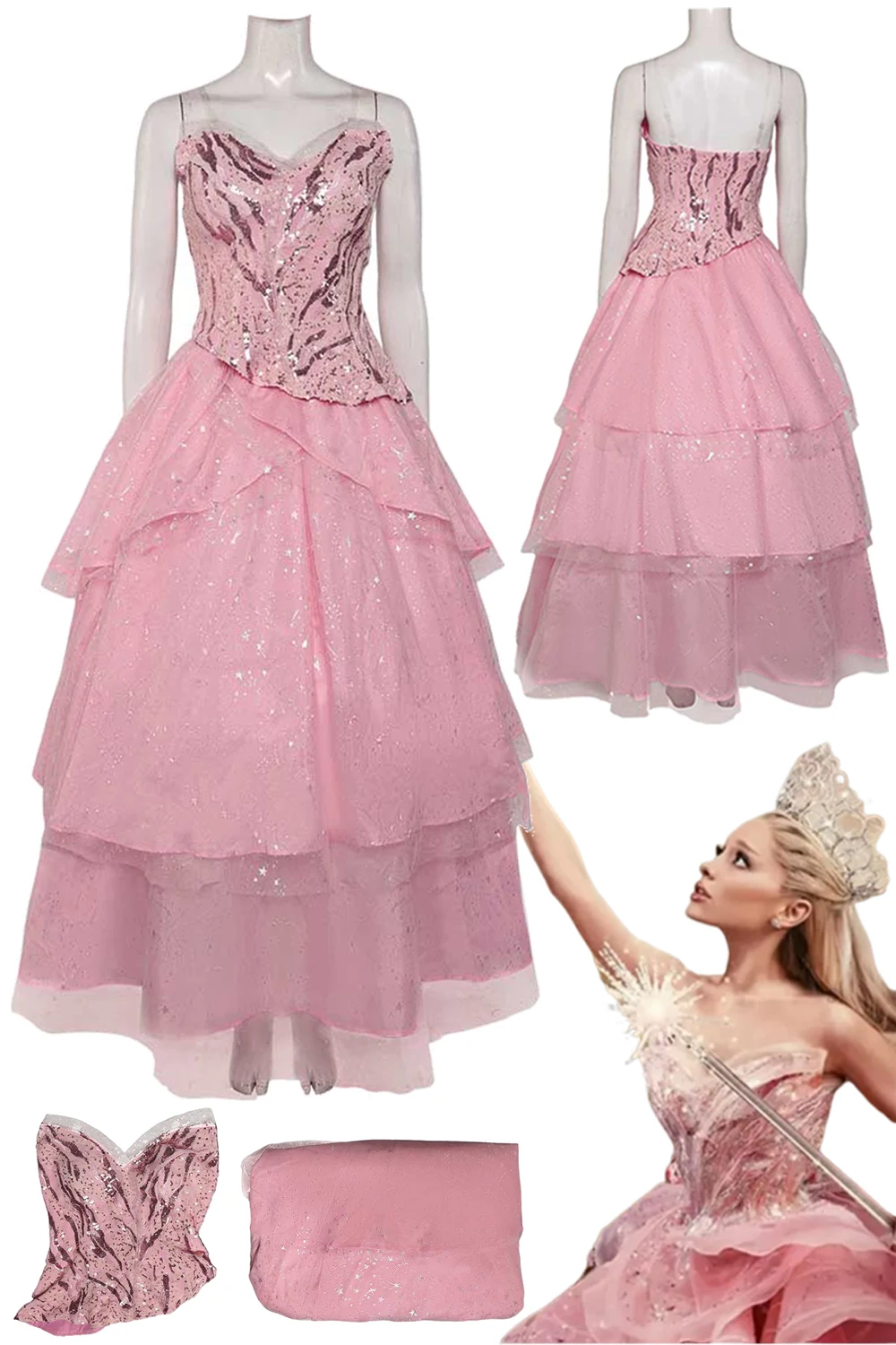 

Glinda Fantasia Cosplay Cloth Costume 2024 Movie Wiked Women Pink Skirt Dress Set For Women Disguise Halloween Party Outfits