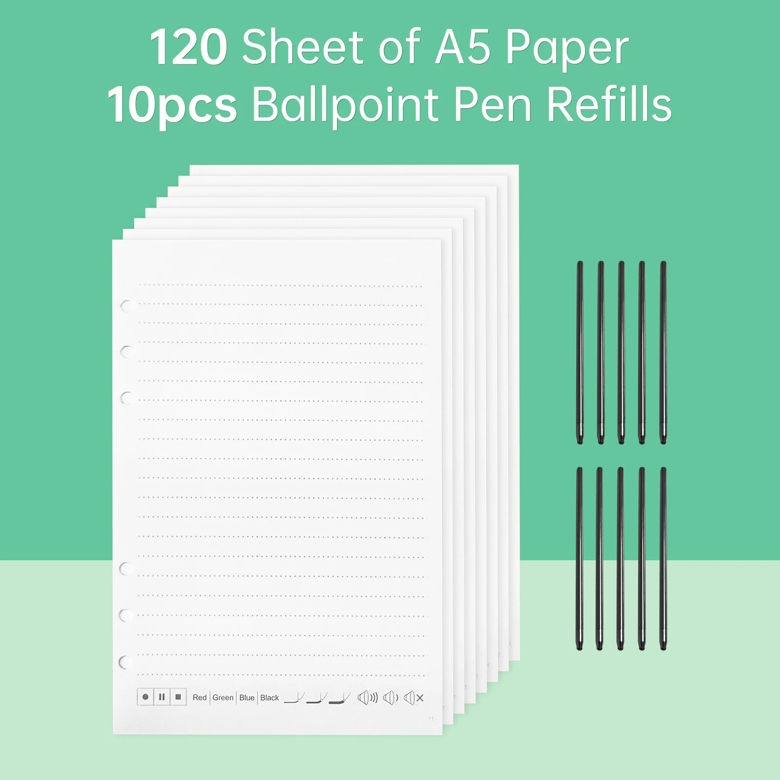 【New】A5 Paper 120 Sheets 10pcs Ballpoint Pen Refills for Bisofice Notebook Digital Pen Compatible with Boardpen and Ophaya APP
