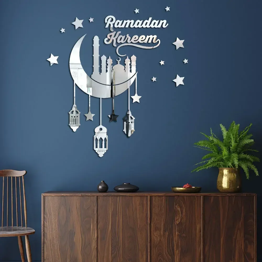 Muslim Acrylic Wall Sticker Ramadan Kareem Room Decor Mirror Stickers 3D Wall Decoration Living Room Room Decoration Accessories