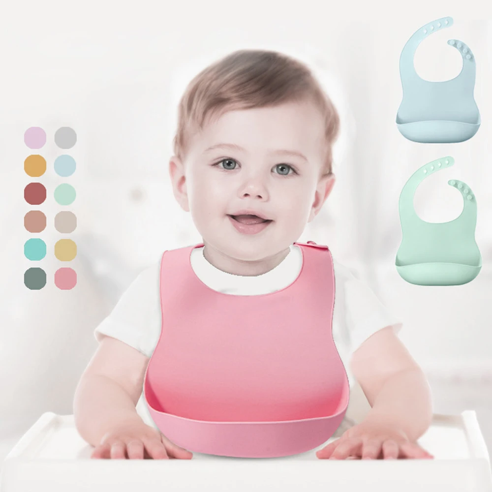 1pc/2pcs/3pcs Silicone Bibs for Babies & Toddlers Soft Adjustable Bibs with Pocket Food Catcher for Baby Girl,Boy
