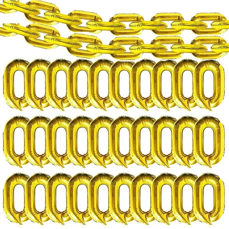 30Pcs 16inch 32inch Gold Chain Link Balloons Inflatable Silver Rose Gold Foil Link Balloons ForRetro Theme Birthdays Disco Decor