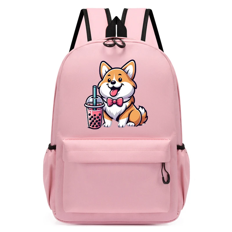 Corgi Dog Backpack with Bubble Tea Boba Cartoon, Cute Small Schoolbag, presente infantil, luxo, jardim de infância