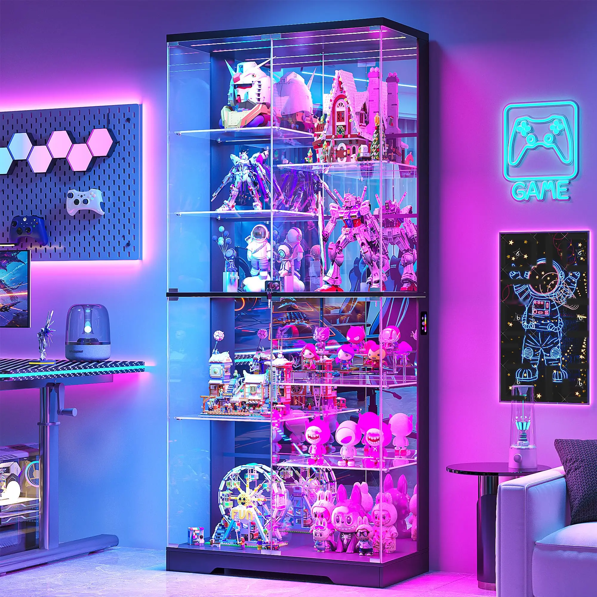 10-Tier Glass Display Cabinet with RGB Light and Motion Sensor,Black